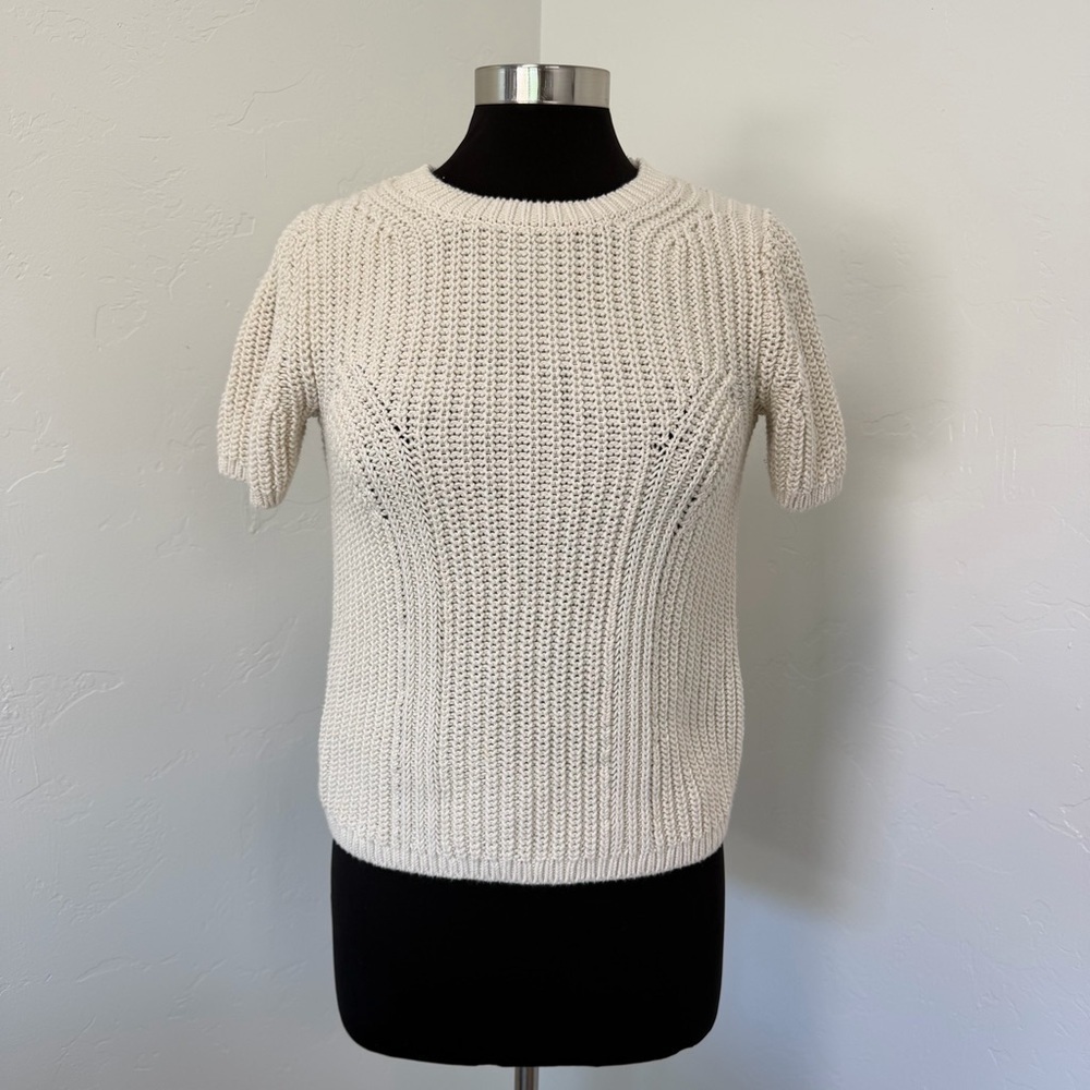 Banana Republic Ribbed Knit Cream Crew Neck Sweater Size XS